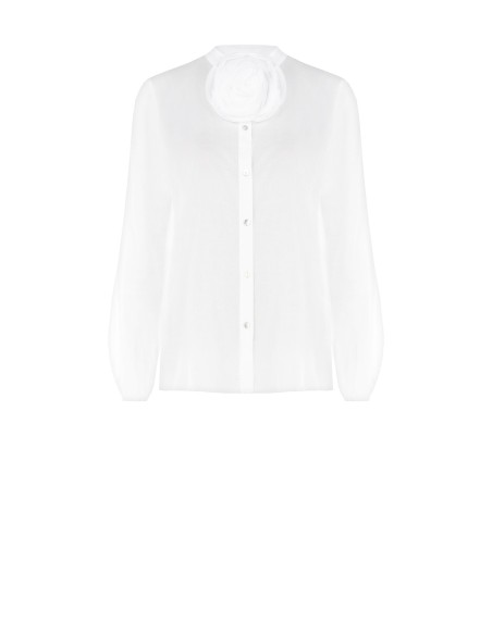 Chemise ample en coton avec broche en forme de fleur et boutons en nacre Rinascimento