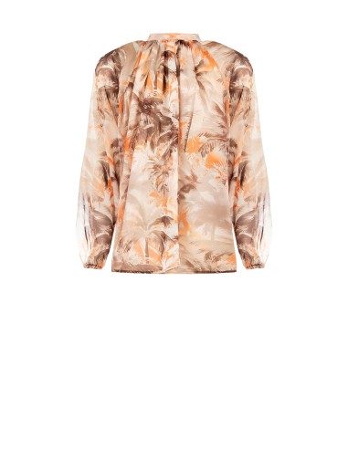 Ruime, soepel vallende blouse van bedrukte chiffon met strikjes in de hals, Rinascimento