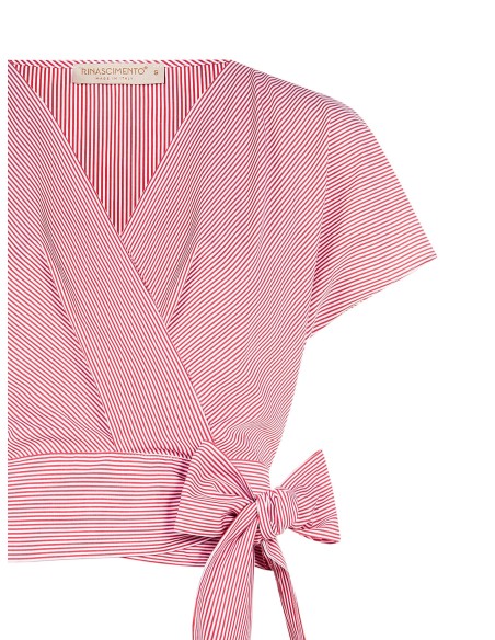 Rinascimento gestreepte katoenen wikkelblouse