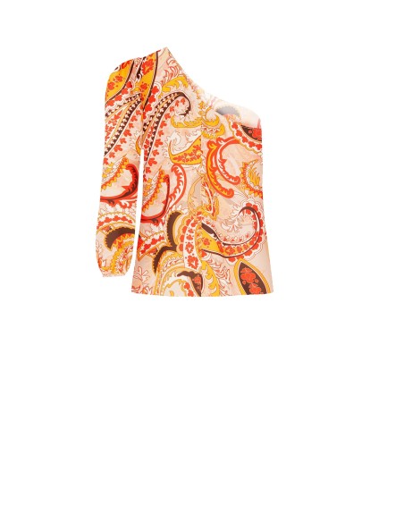 Getailleerde one-shoulder top met volant Rinascimento
