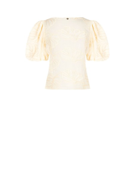 Rinascimento - Top en coton plié avec broderie de feuilles et encolure en V