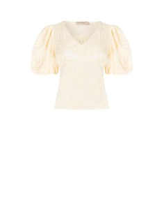 Rinascimento - Top en coton plié avec broderie de feuilles et encolure en V