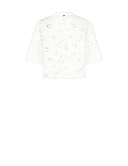 Ruime blouse van katoenmix met bloemenborduursel en ajourdetails, met V-hals Rinascimento