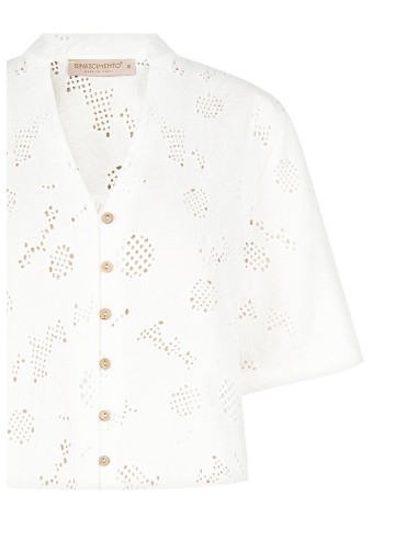 Ruime blouse van katoenmix met bloemenborduursel en ajourdetails, met V-hals Rinascimento
