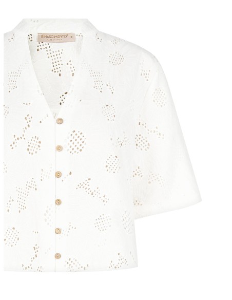 Rinascimento - Chemise à col en V large en coton mélangé brodé de fleurs et perforé