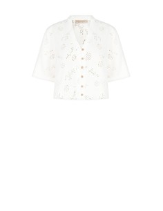 Ruime blouse van katoenmix met bloemenborduursel en ajourdetails, met V-hals Rinascimento