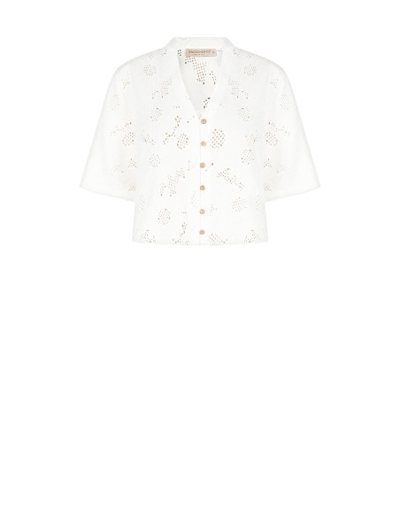 Ruime blouse van katoenmix met bloemenborduursel en ajourdetails, met V-hals Rinascimento