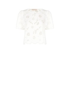 Ruime blouse van katoenmix, geborduurd met bloemen en voorzien van ajourdetails van Rinascimento