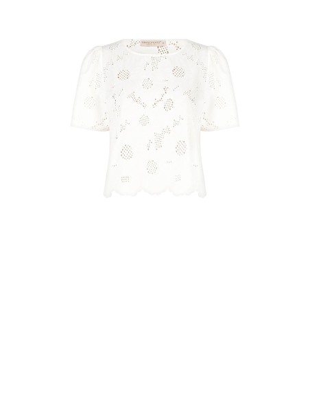 Ruime blouse van katoenmix, geborduurd met bloemen en voorzien van ajourdetails van Rinascimento