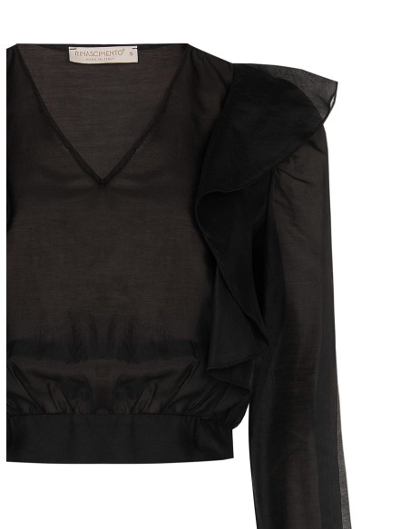 Ballonblouse van ecologische vezel met V-hals Rinascimento