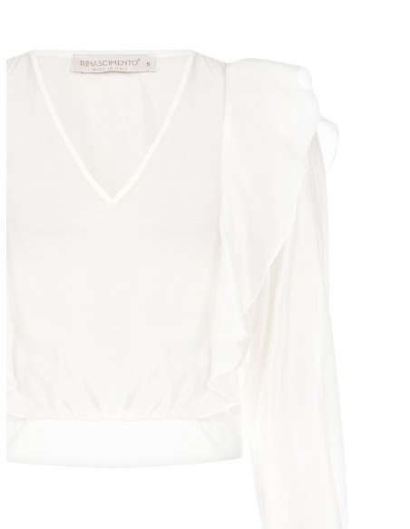 Ballonblouse van ecologische vezel met V-hals Rinascimento