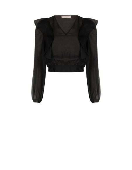 Ballonblouse van ecologische vezel met V-hals Rinascimento
