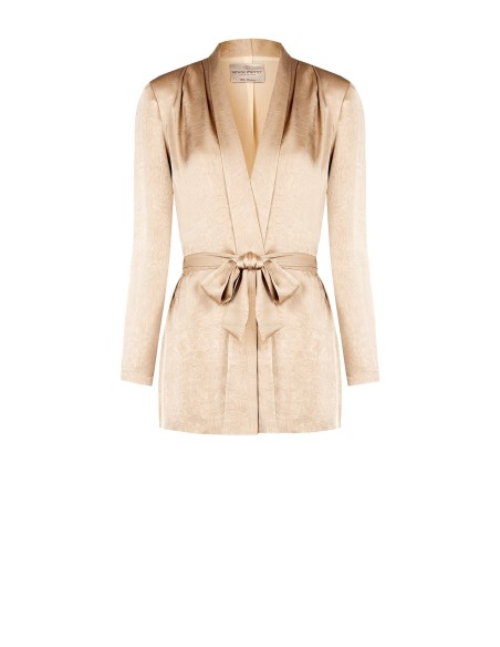 Open satijnen jasje met licht gekreukt effect, schoudervullingen en bijpassende ceintuur Rinascimento