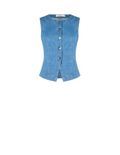 Gilet cintré long en denim léger extensible Rinascimento
