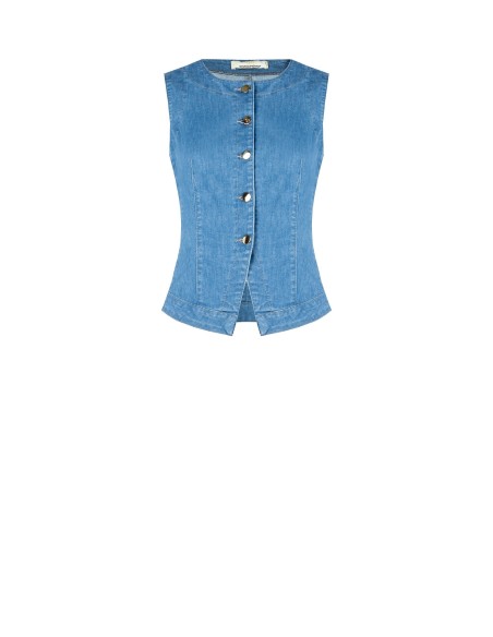 Gilet cintré long en denim léger extensible Rinascimento