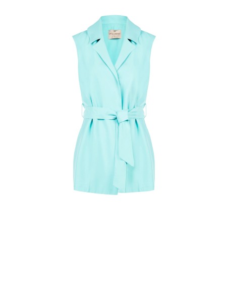 Gilet long ouvert en viscose à effet légèrement froissé avec ceinture assortie Rinascimento