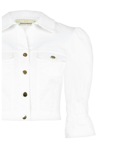 Veste cropped en denim extensible avec poches poitrine Rinascimento