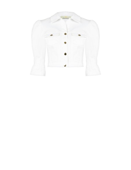 Veste cropped en denim extensible avec poches poitrine Rinascimento