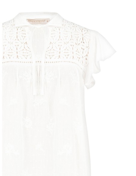 Ruime katoenen blouse met strepen, borduursels en ajourdetails Rinascimento