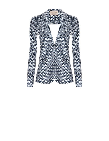 Veste blazer cintrée en crêpe scuba imprimé Rinascimento