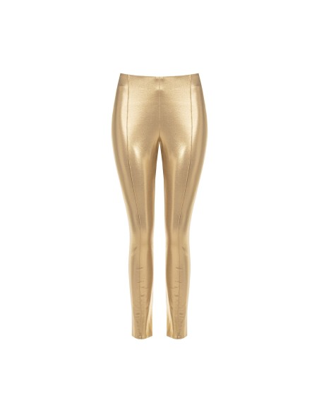 Goudkleurige gelamineerde skinny sigarettenbroek Rinascimento