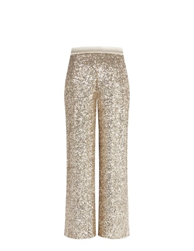 Pantalon de palais recouvert de paillettes avec taille en satin et bouton Rinascimento en satin
