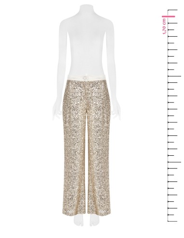Pantalon de palais recouvert de paillettes avec taille en satin et bouton Rinascimento en satin