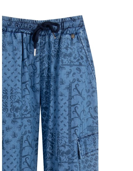 Denim léger imprimé Cargo Palace Pantalon Rinascimento