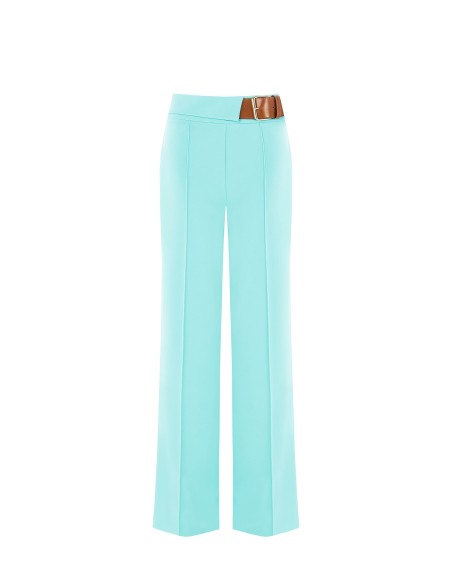 Pantalon palazzo en crêpe scuba avec poches et ceinture en similicuir Rinascimento