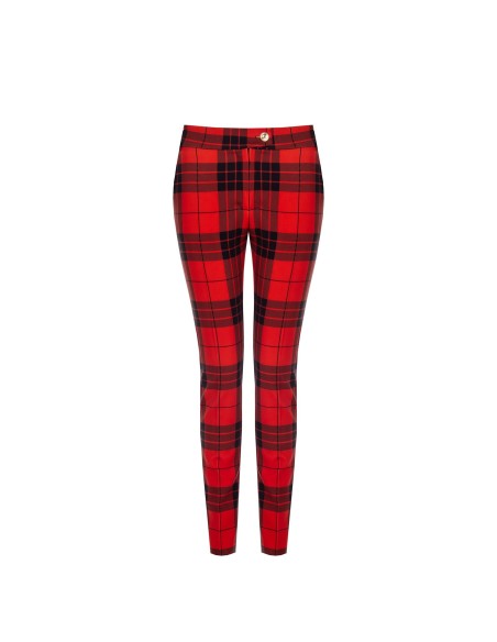 Skinny cropped tartanbroek met gouden knoop van Rinascimento