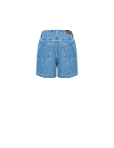 Short en denim larges avec pinces et cristaux cabochon Rinascimento