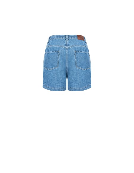 Short en denim larges avec pinces et cristaux cabochon Rinascimento