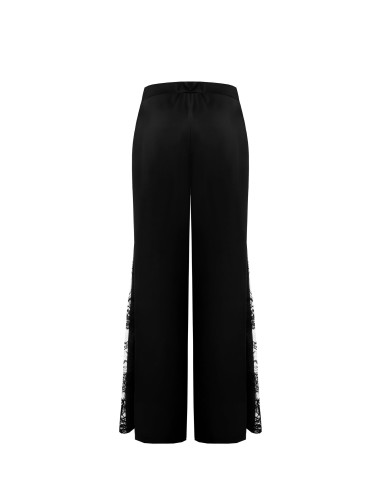 Pantalon palazzo en satin avec empiècement en dentelle sur le côté, Rinascimento