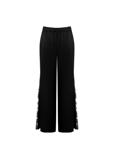 Pantalon palazzo en satin avec empiècement en dentelle sur le côté, Rinascimento