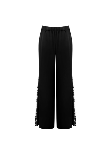 Pantalon palazzo en satin avec empiècement en dentelle sur le côté, Rinascimento