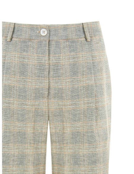 Pantalon palazzo à carreaux en mélange de coton et de lin Rinascimento