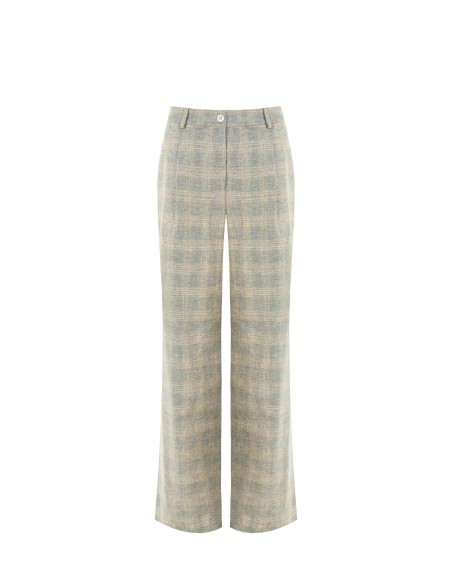 Pantalon palazzo à carreaux en mélange de coton et de lin Rinascimento