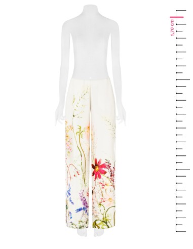 Palazzo-broek van satijn met botanische print en zakken Rinascimento