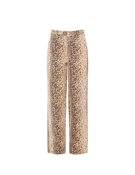 Pantalon droit en coton à imprimé léopard Rinascimento