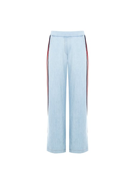 Pantalon palazzo en denim avec bandes latérales et élastique au dos Rinascimento