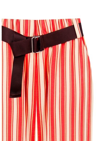 Pantalon large en mélange de viscose et de lin avec ceinture assortie et poches Rinascimento