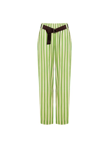 Pantalon large en mélange de viscose et de lin avec ceinture assortie et poches Rinascimento