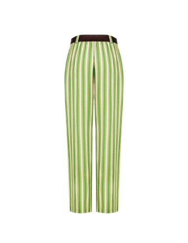 Pantalon large en mélange de viscose et de lin avec ceinture assortie et poches Rinascimento