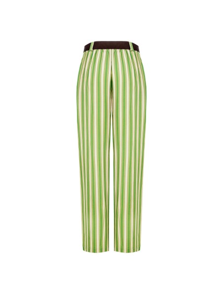 Pantalon large en mélange de viscose et de lin avec ceinture assortie et poches Rinascimento