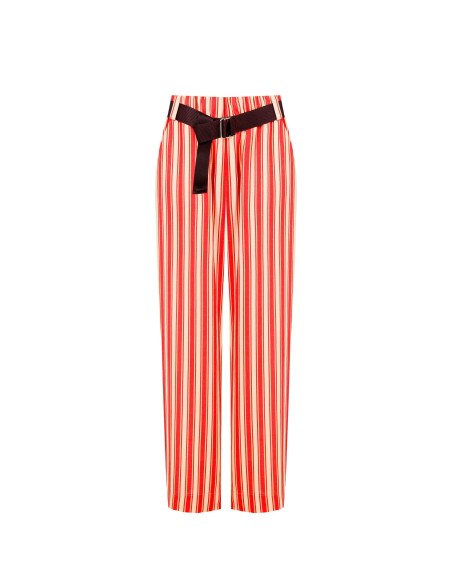 Pantalon large en mélange de viscose et de lin avec ceinture assortie et poches Rinascimento