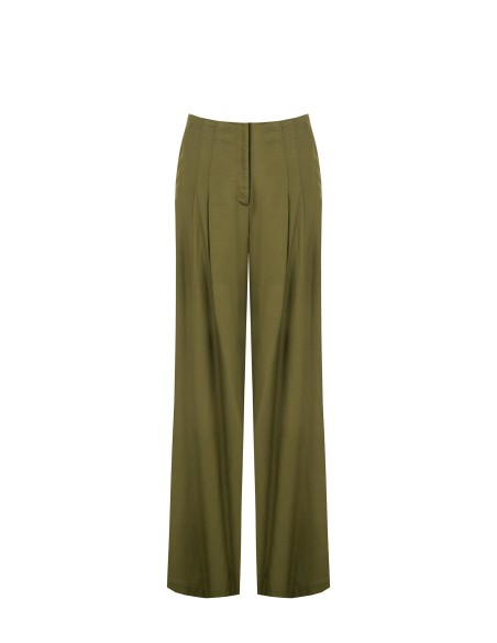 Pantalon palazzo en mélange de viscose et de lin avec double pli et poches Rinascimento