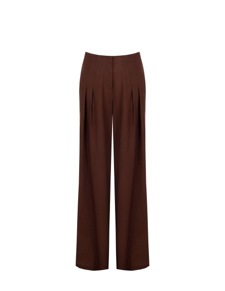 Pantalon palazzo en mélange de viscose et de lin avec double pli et poches Rinascimento