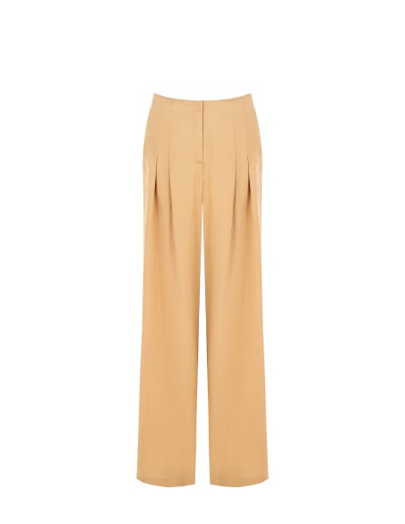 Pantalon palazzo en mélange de viscose et de lin avec double pli et poches Rinascimento