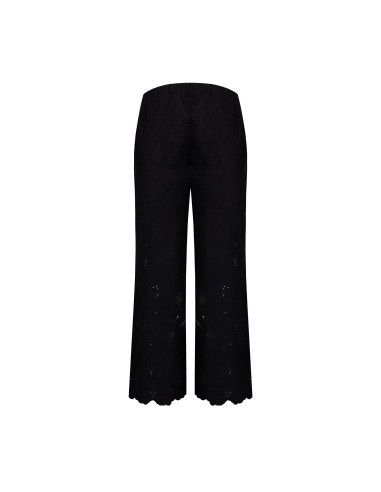Pantalon large cropped en coton mélangé, brodé de fleurs et ajouré Rinascimento