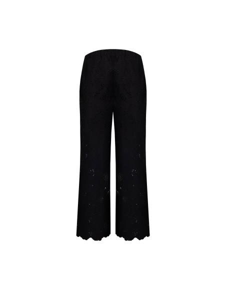 Pantalon large cropped en coton mélangé, brodé de fleurs et ajouré Rinascimento